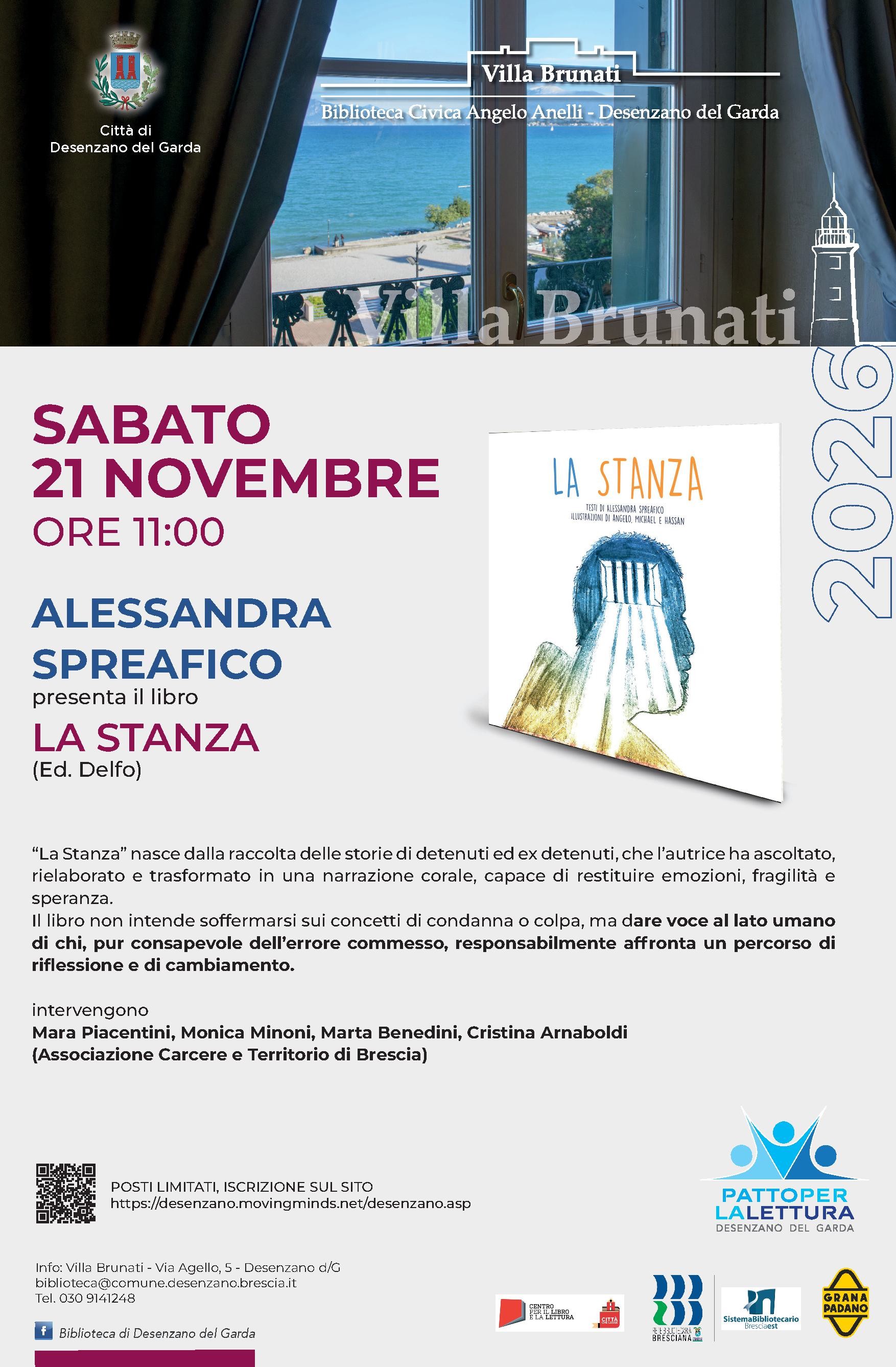 sabato 21 novembre, ORE 11:00 presentazione del libro LA STANZA di Alessandra Spreafico